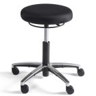 Lage kruk op wielen gestoffeerde zitting alu